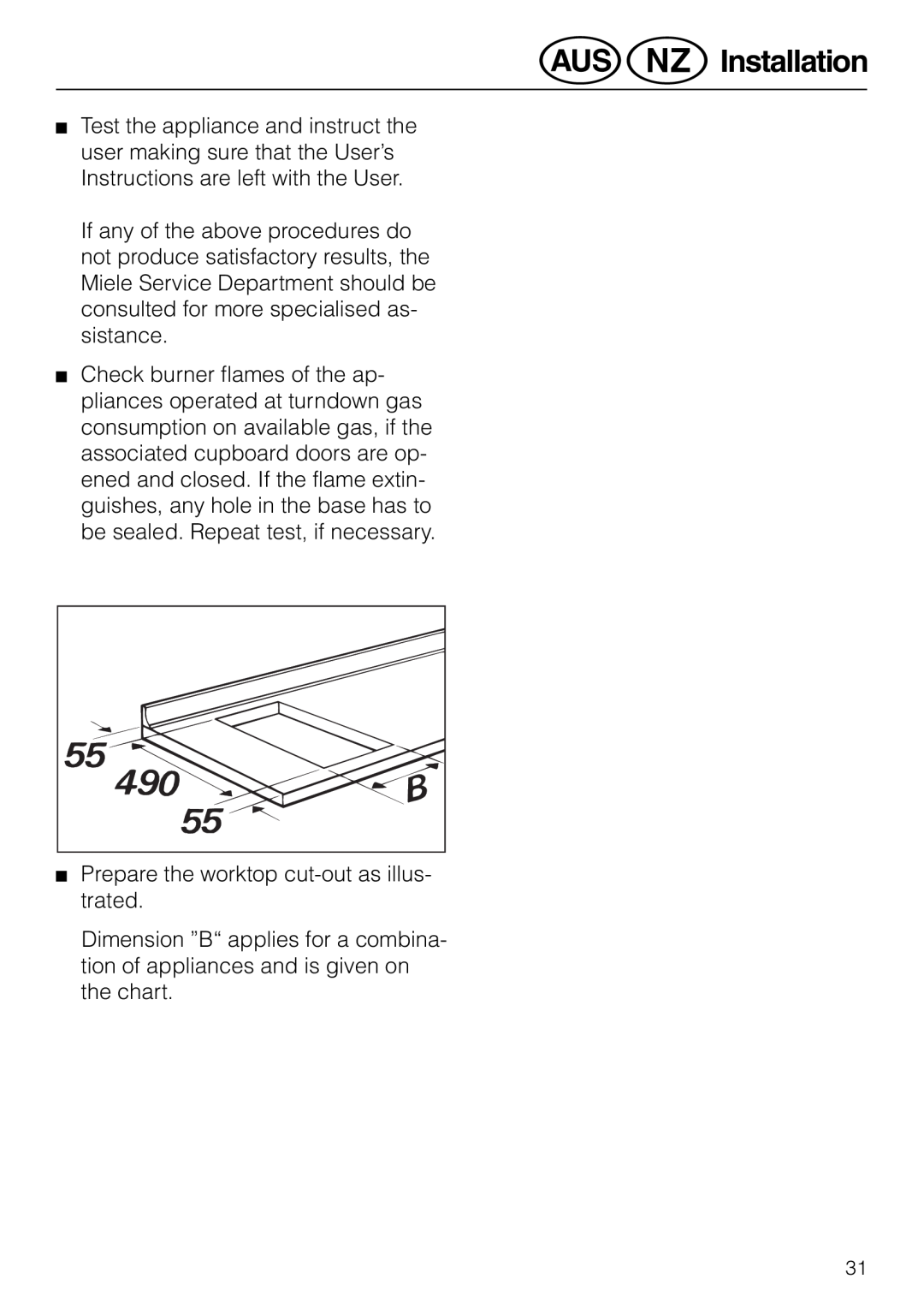 Miele KM 81-2 operating instructions @äInstallation, Prepare the worktop cut-outas illus- trated 