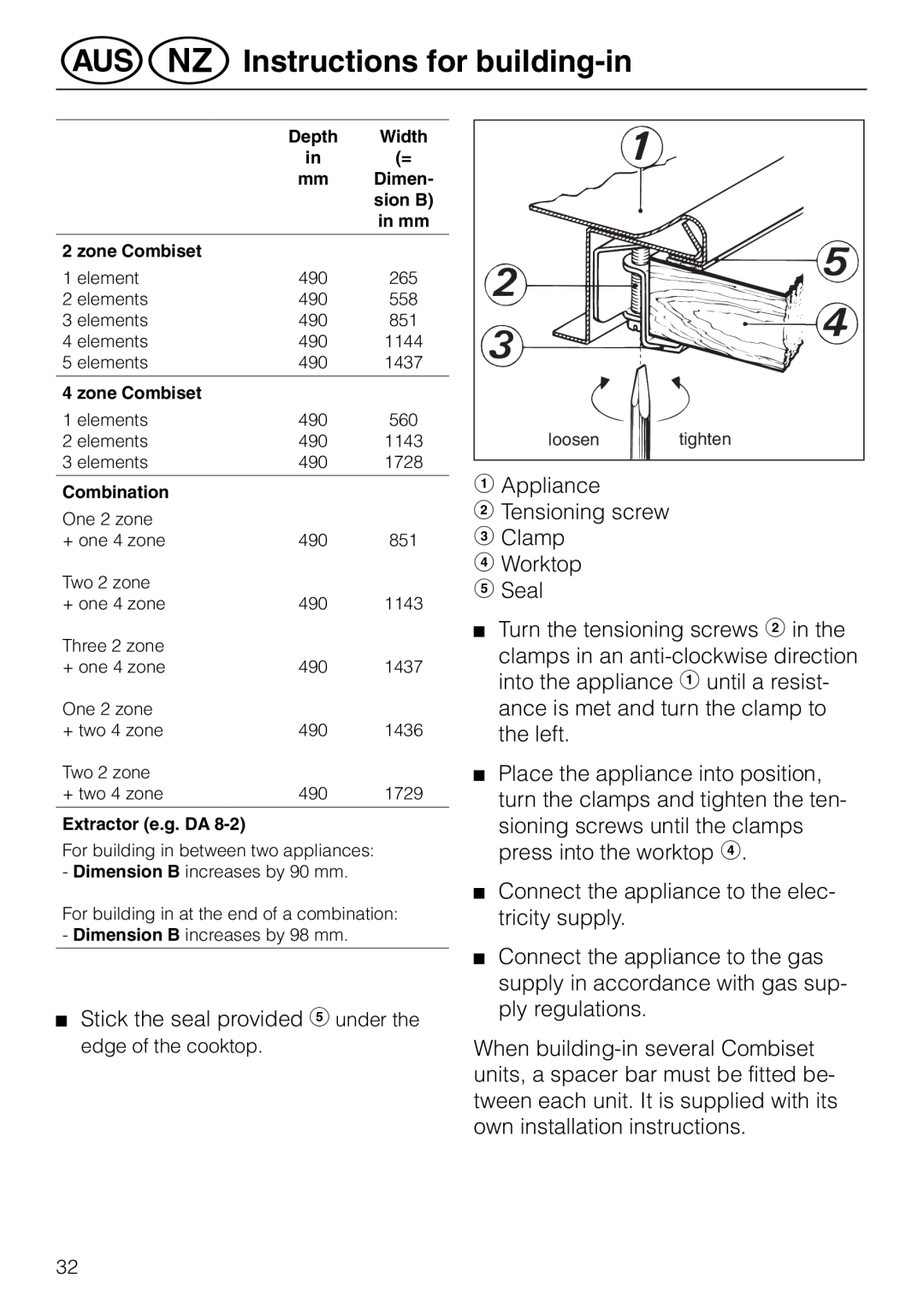 Miele KM 81-2 operating instructions @äInstructions for building-in 