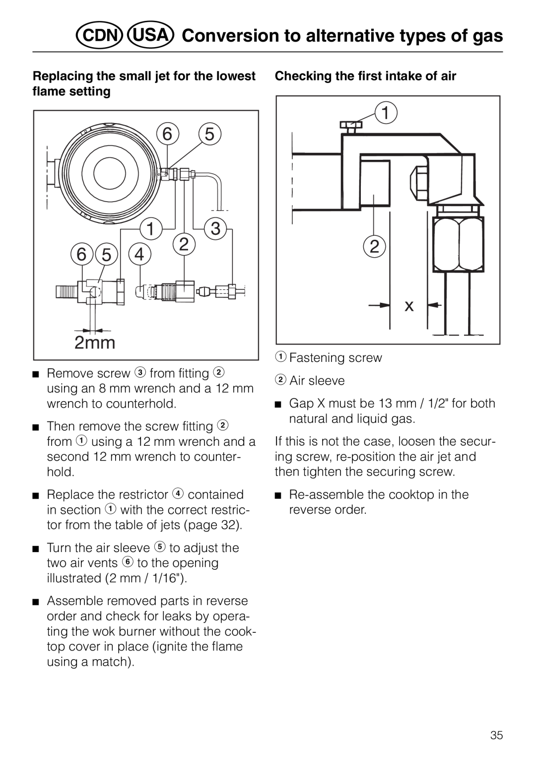 Miele KM 81-2 operating instructions öConversion to alternative types of gas, bFastening screw cAir sleeve 