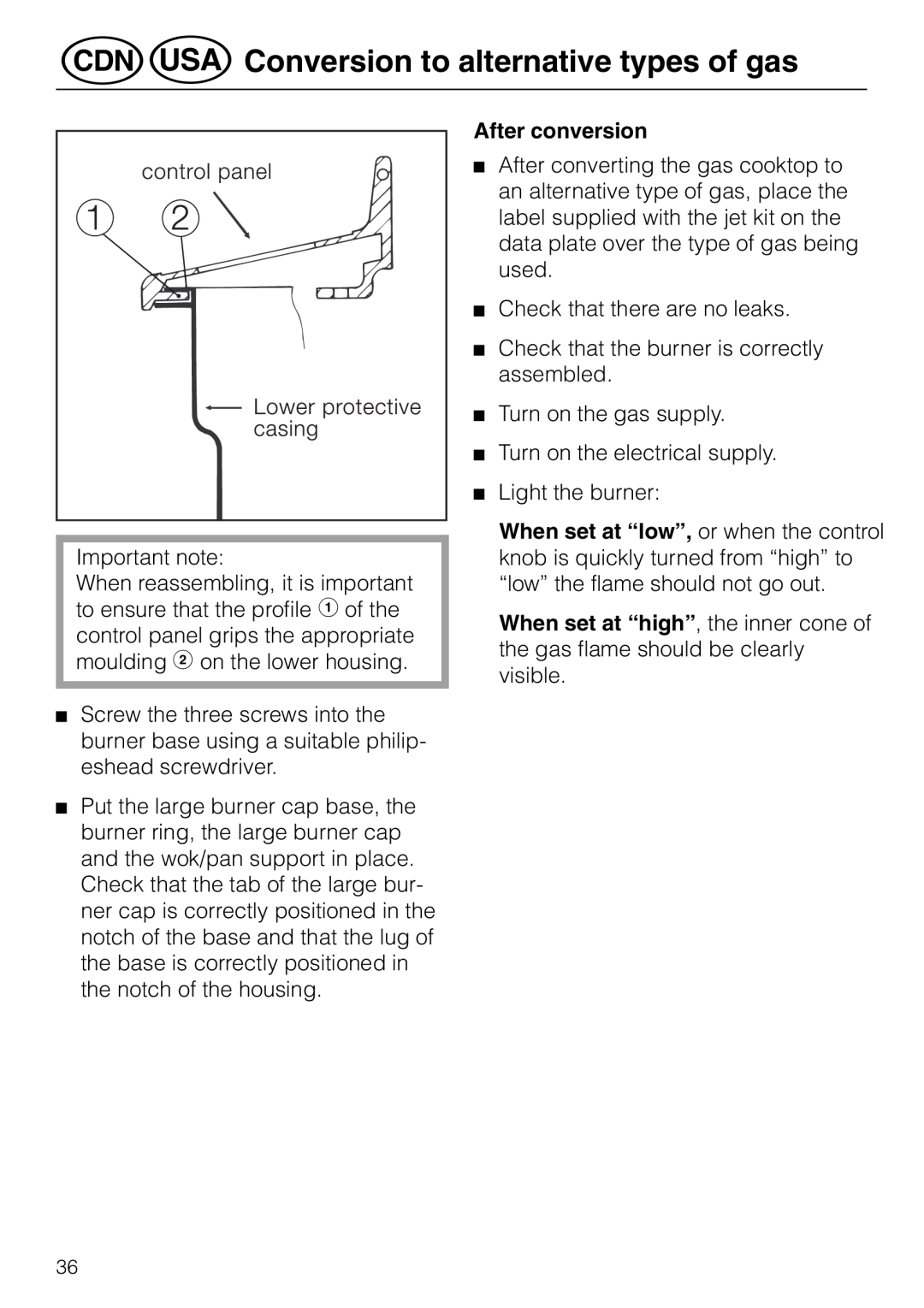 Miele KM 81-2 operating instructions After conversion, öConversion to alternative types of gas 