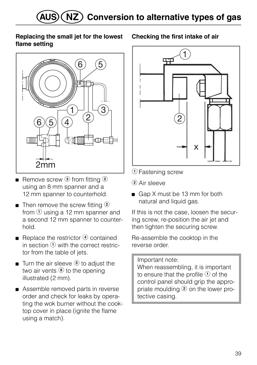 Miele KM 81-2 operating instructions @äConversion to alternative types of gas, bFastening screw cAir sleeve 