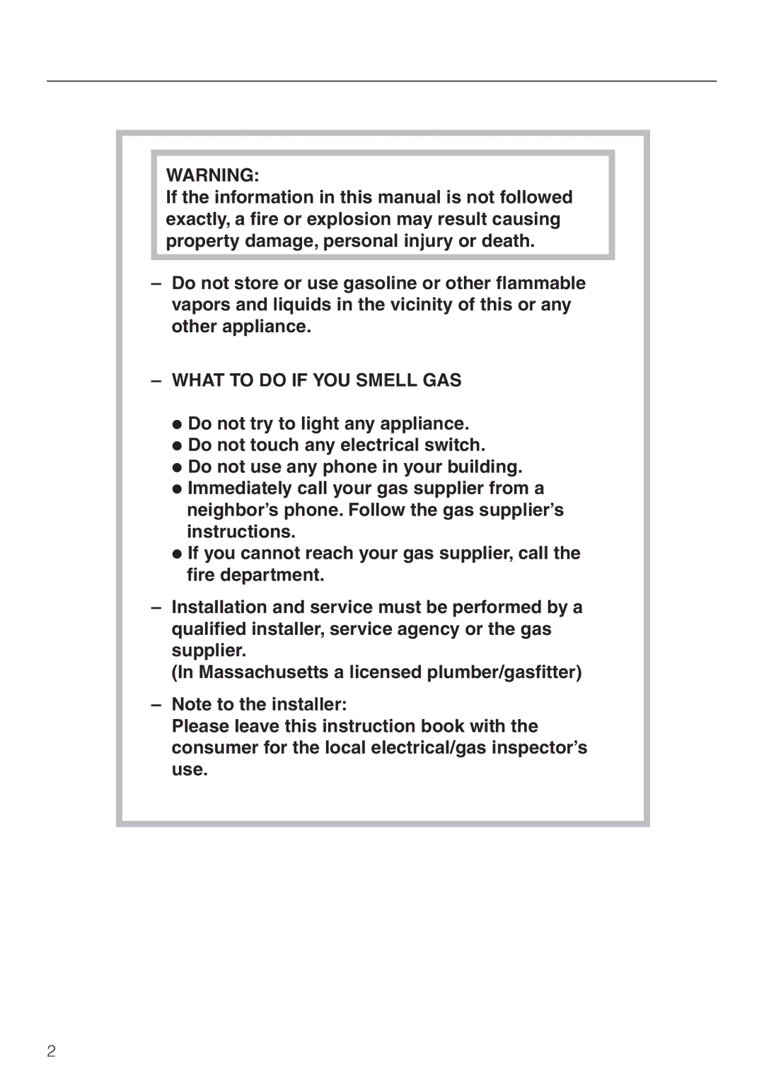 Miele KM360G operating instructions What to do if YOU Smell GAS 