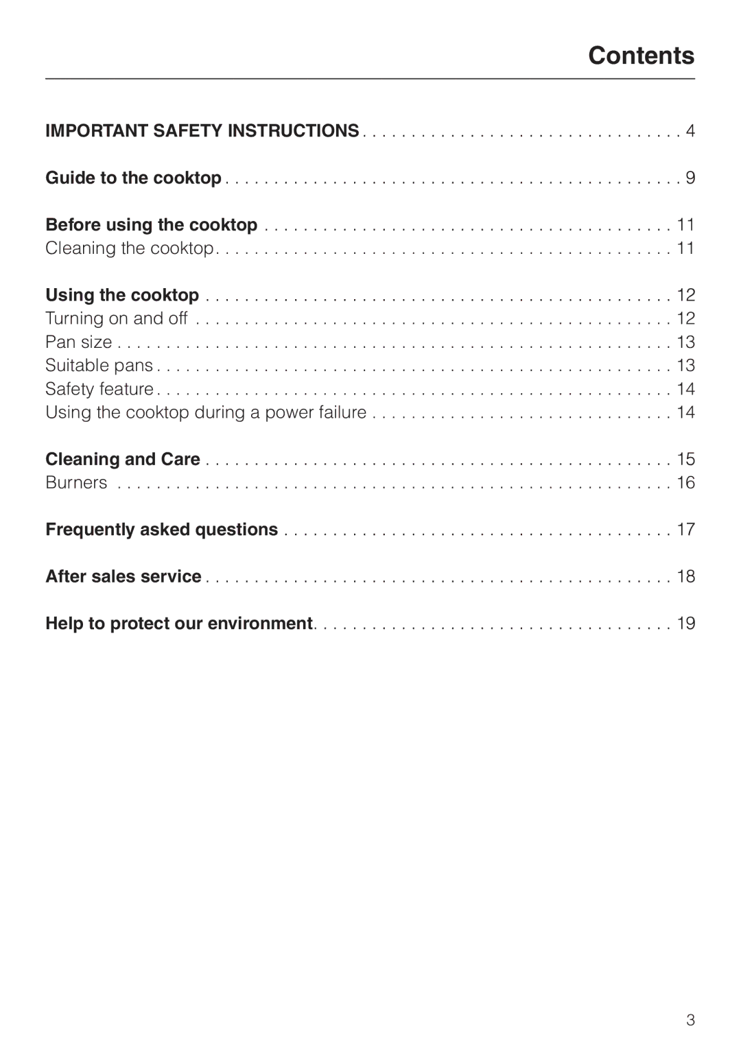 Miele KM360G operating instructions Contents 