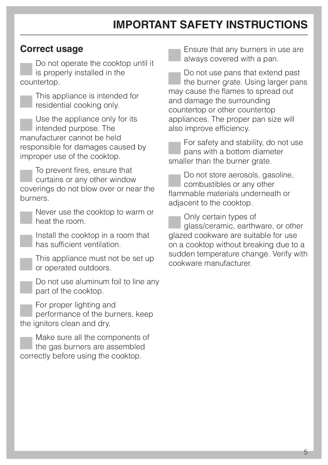 Miele KM360G operating instructions Correct usage 