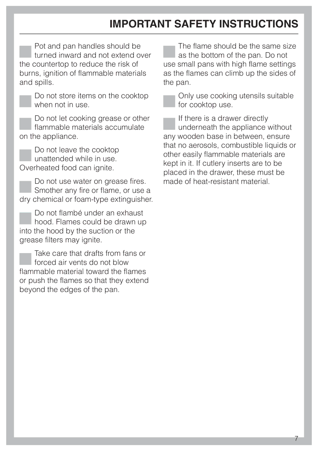 Miele KM360G operating instructions Important Safety Instructions 