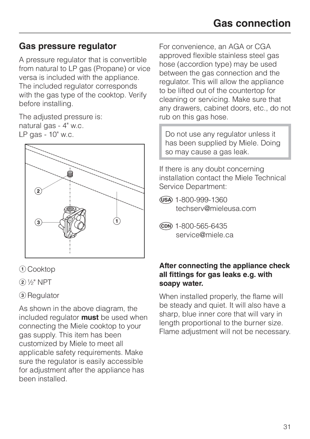 Miele KM391 operating instructions Gas pressure regulator 