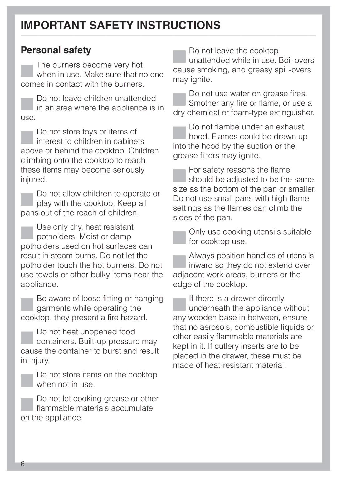 Miele KM391 operating instructions Personal safety 