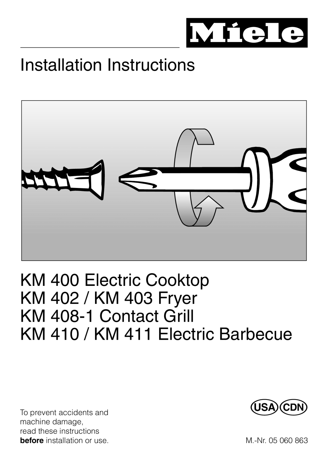 Miele KM410, KM402 installation instructions 