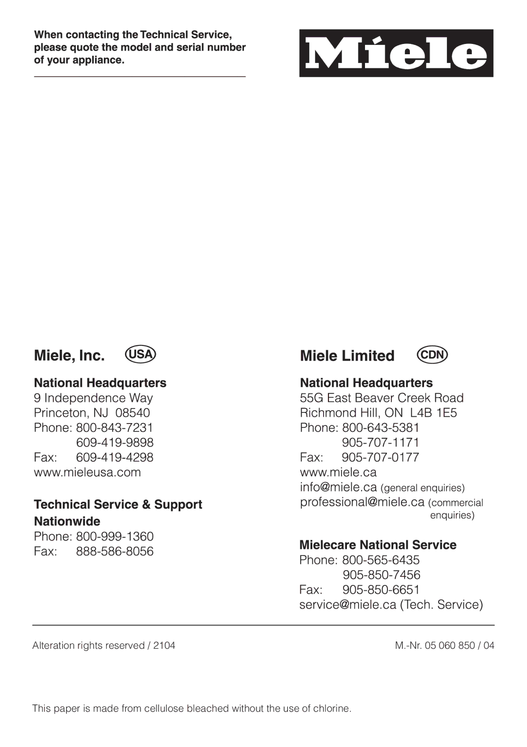 Miele KM412, KM400 operating instructions Alteration rights reserved 