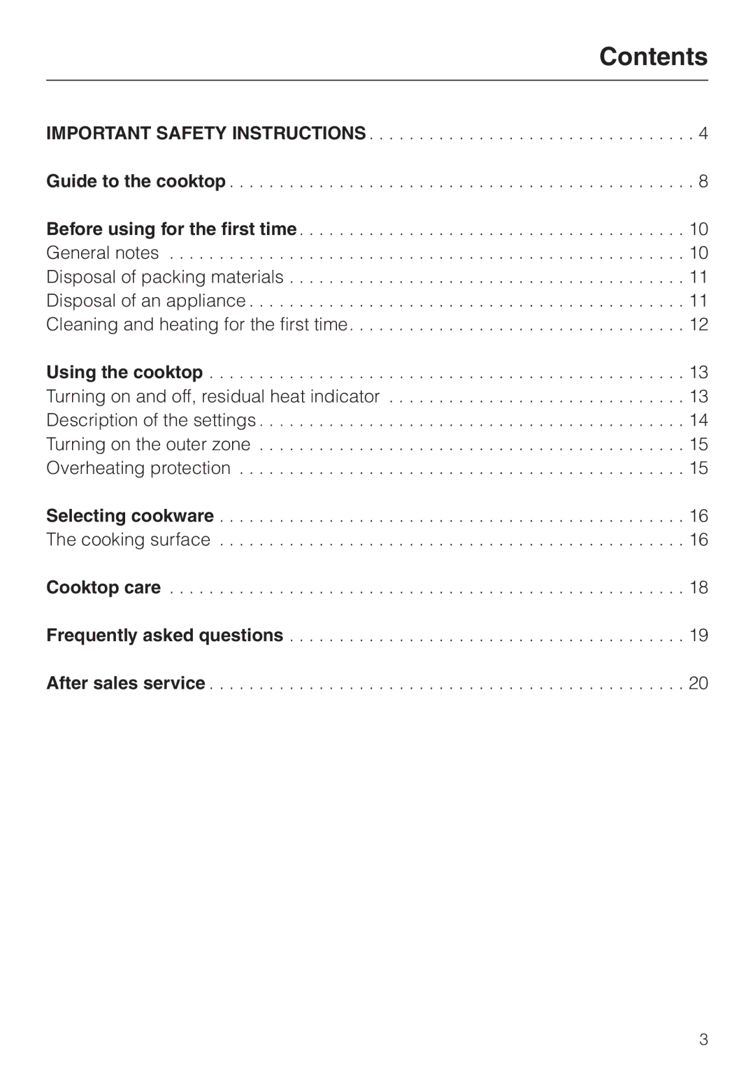 Miele KM400, KM412 operating instructions Contents 