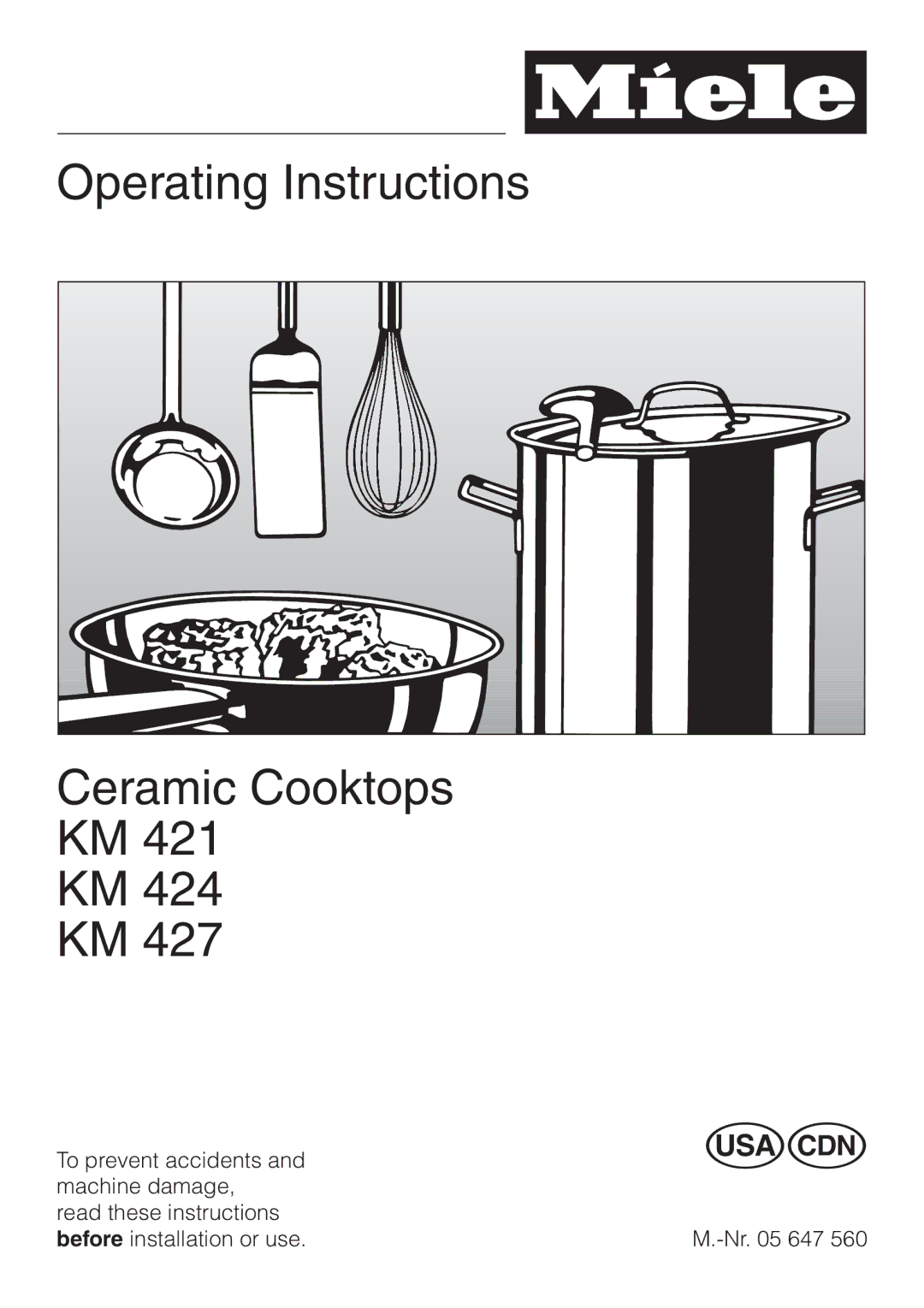 Miele KM427, KM424, KM421 manual Operating Instructions Ceramic Cooktops 