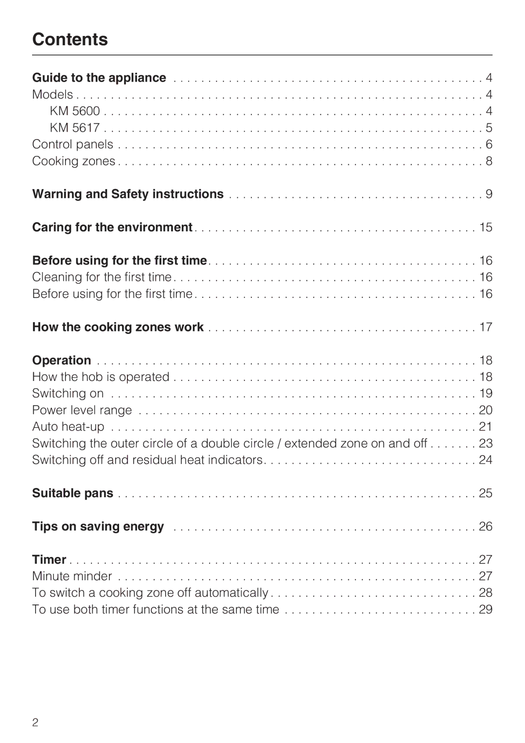 Miele KM5600, KM5617 installation instructions Contents 