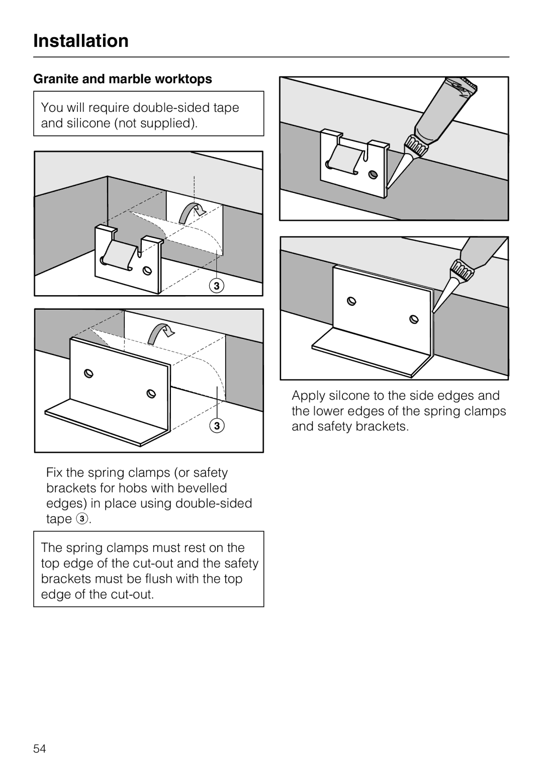 Miele KM5600, KM5617 installation instructions Granite and marble worktops 