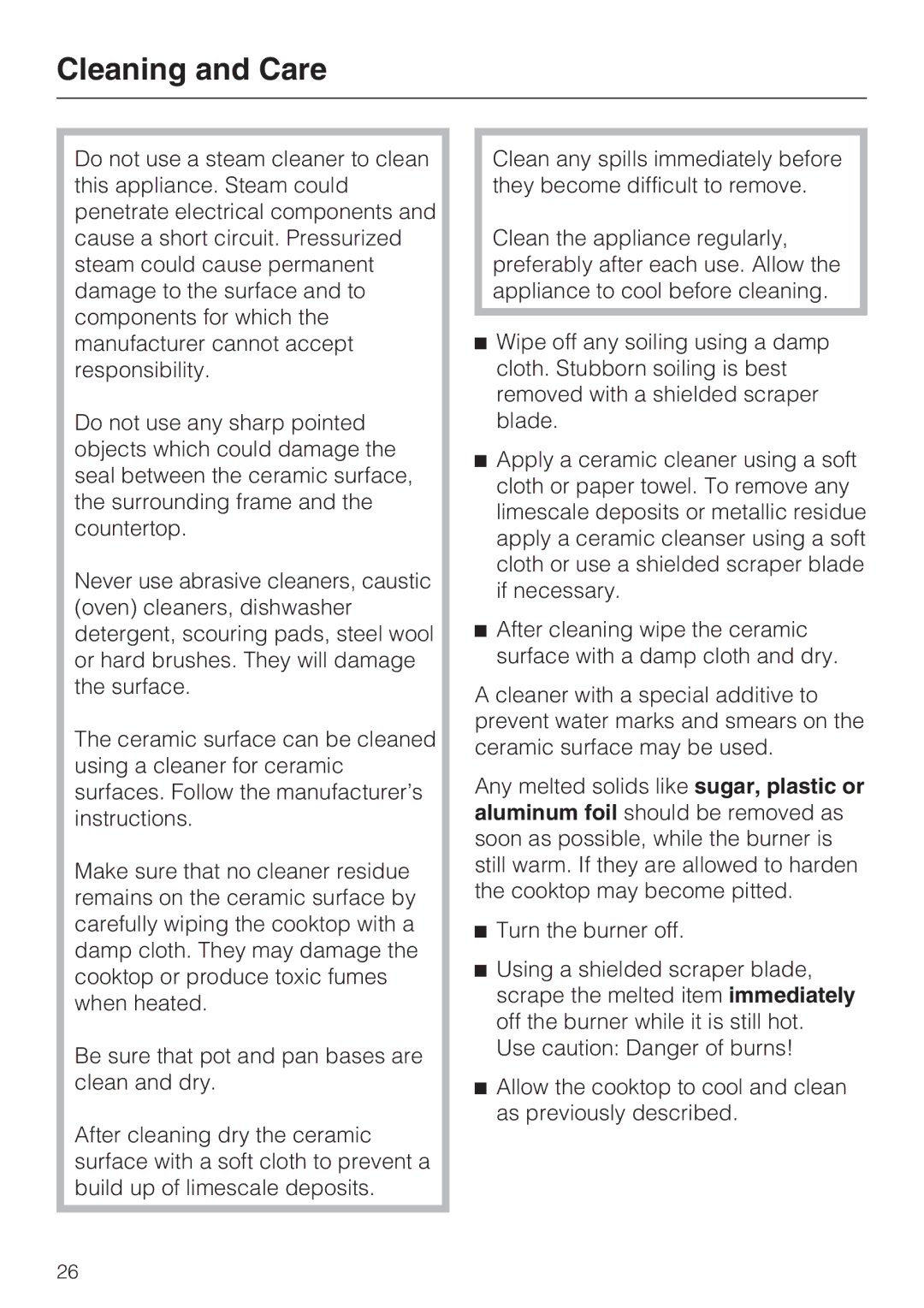 Miele KM5656 installation instructions Cleaning and Care 