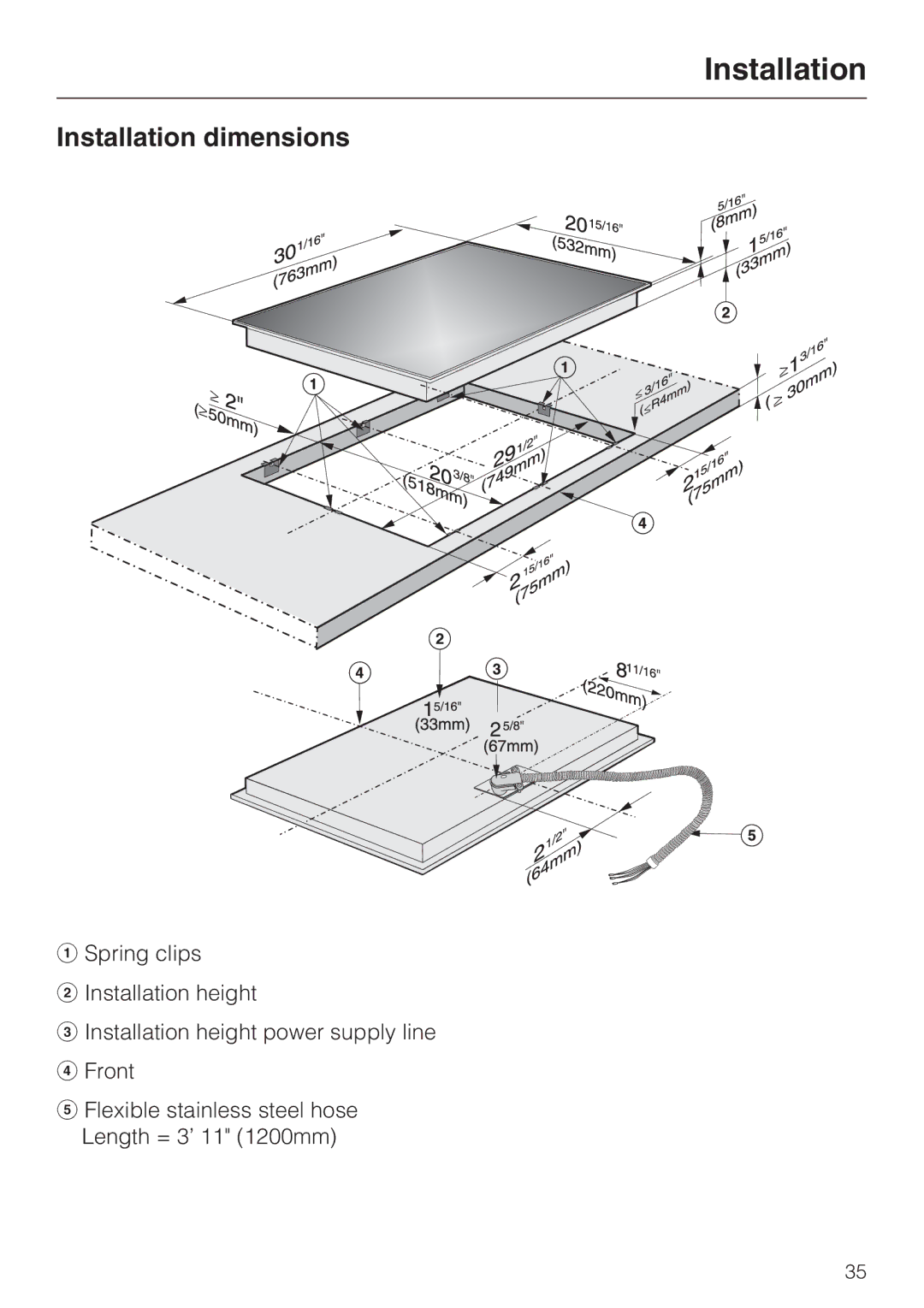 Miele KM5656 installation instructions Installation dimensions 