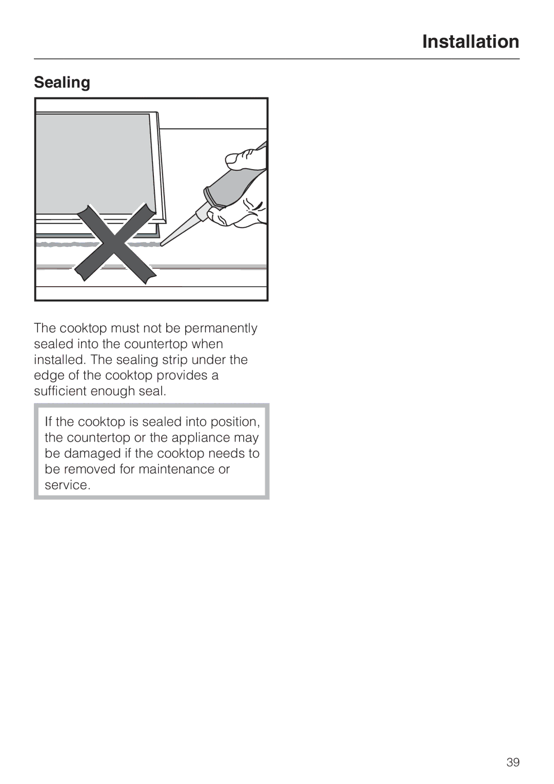 Miele KM5656 installation instructions Sealing 