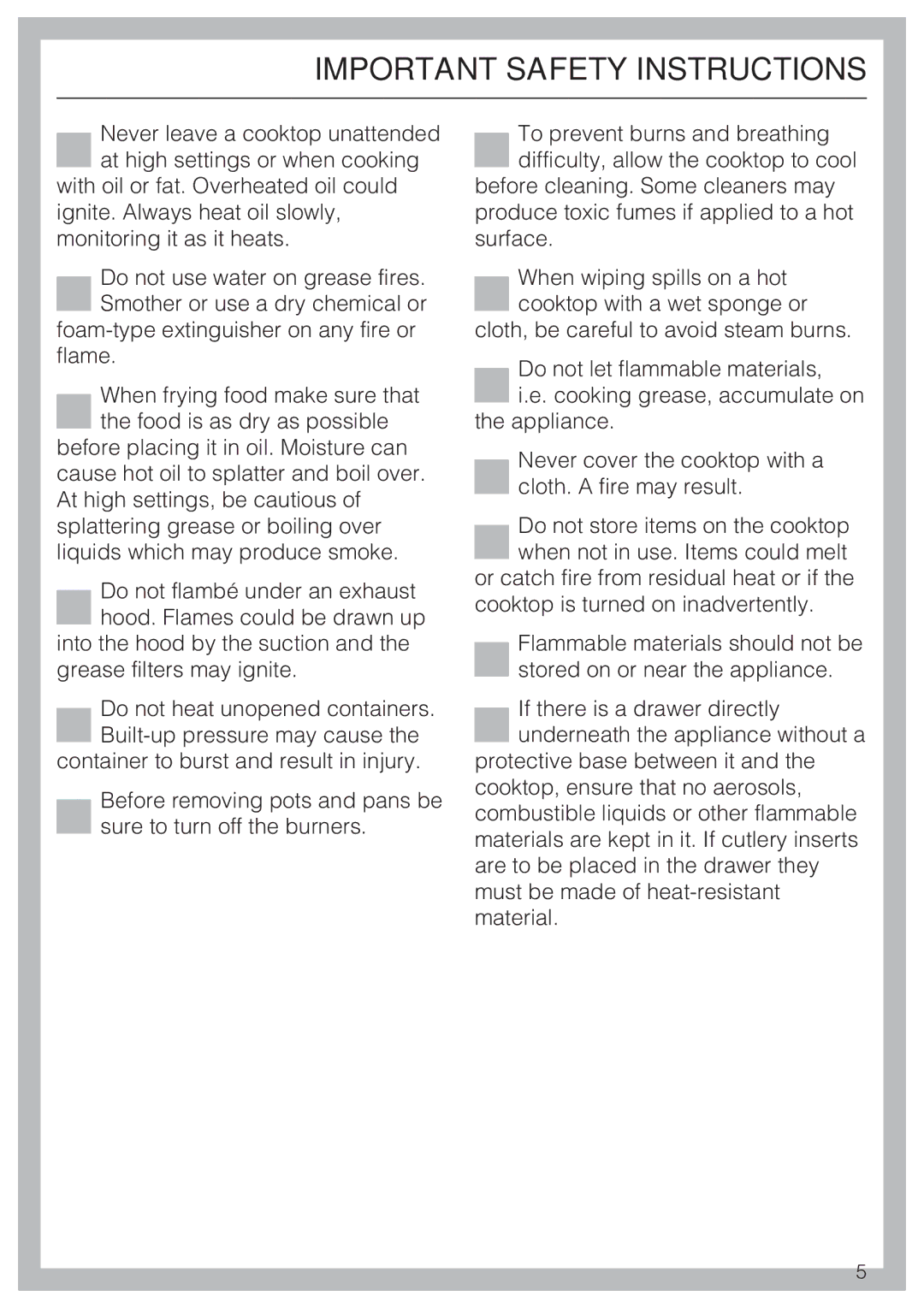 Miele KM5656 installation instructions Important Safety Instructions 