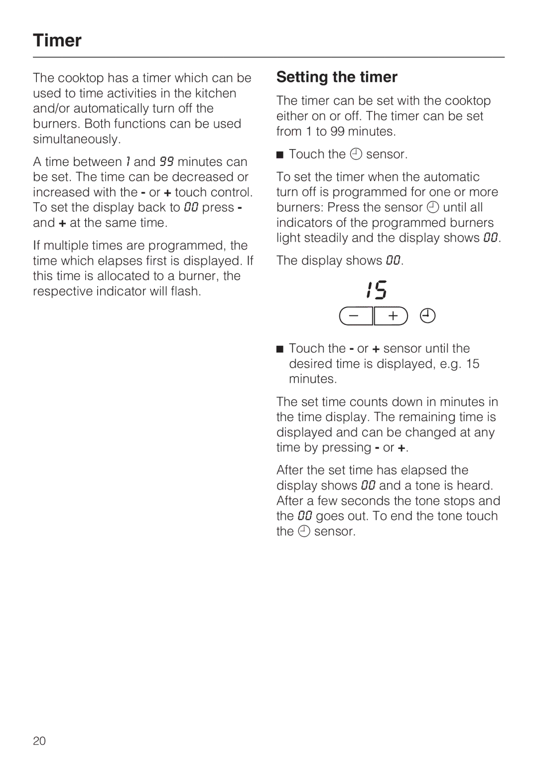 Miele KM5676 installation instructions Timer, Setting the timer 