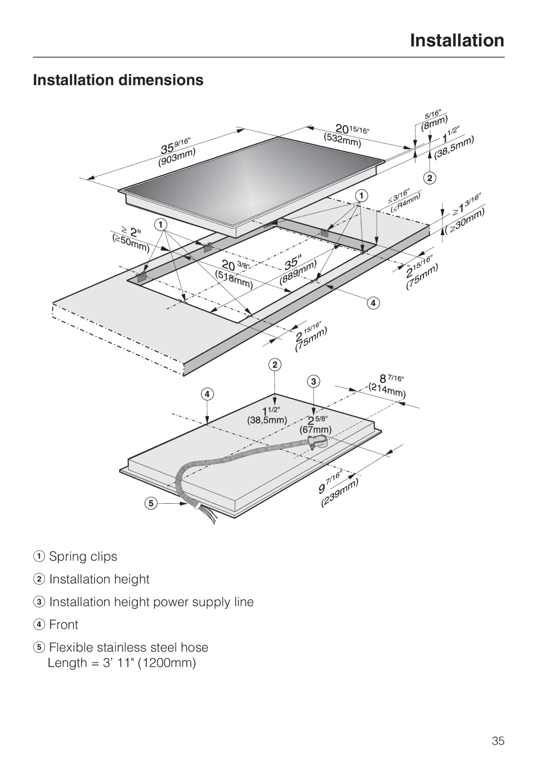 Miele KM5676 installation instructions Installation dimensions 