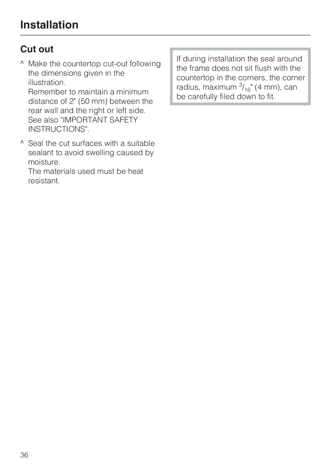 Miele KM5676 installation instructions Cut out 