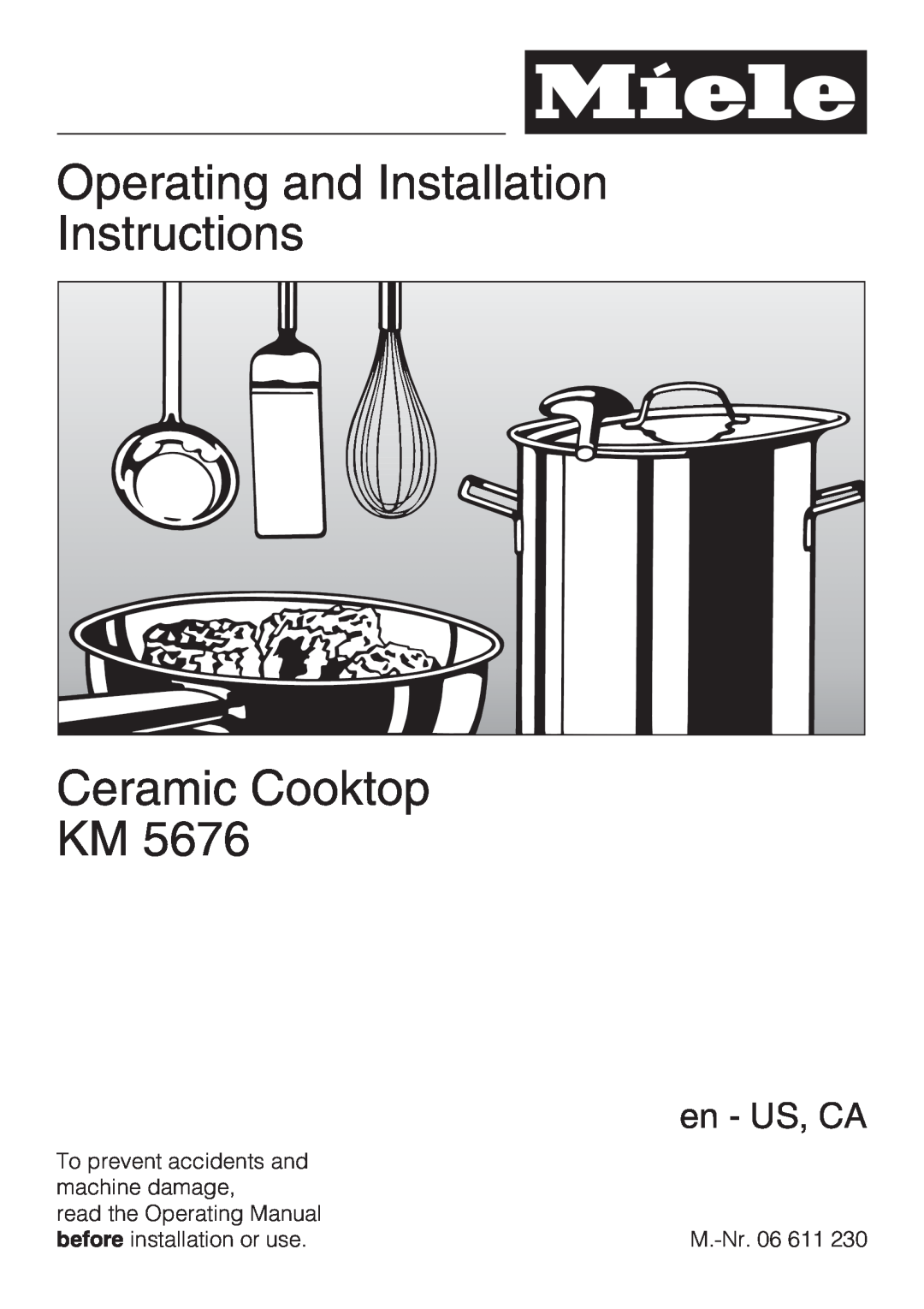 Miele KM5676 installation instructions Operating and Installation Instructions, Ceramic Cooktop KM, en - US, CA 