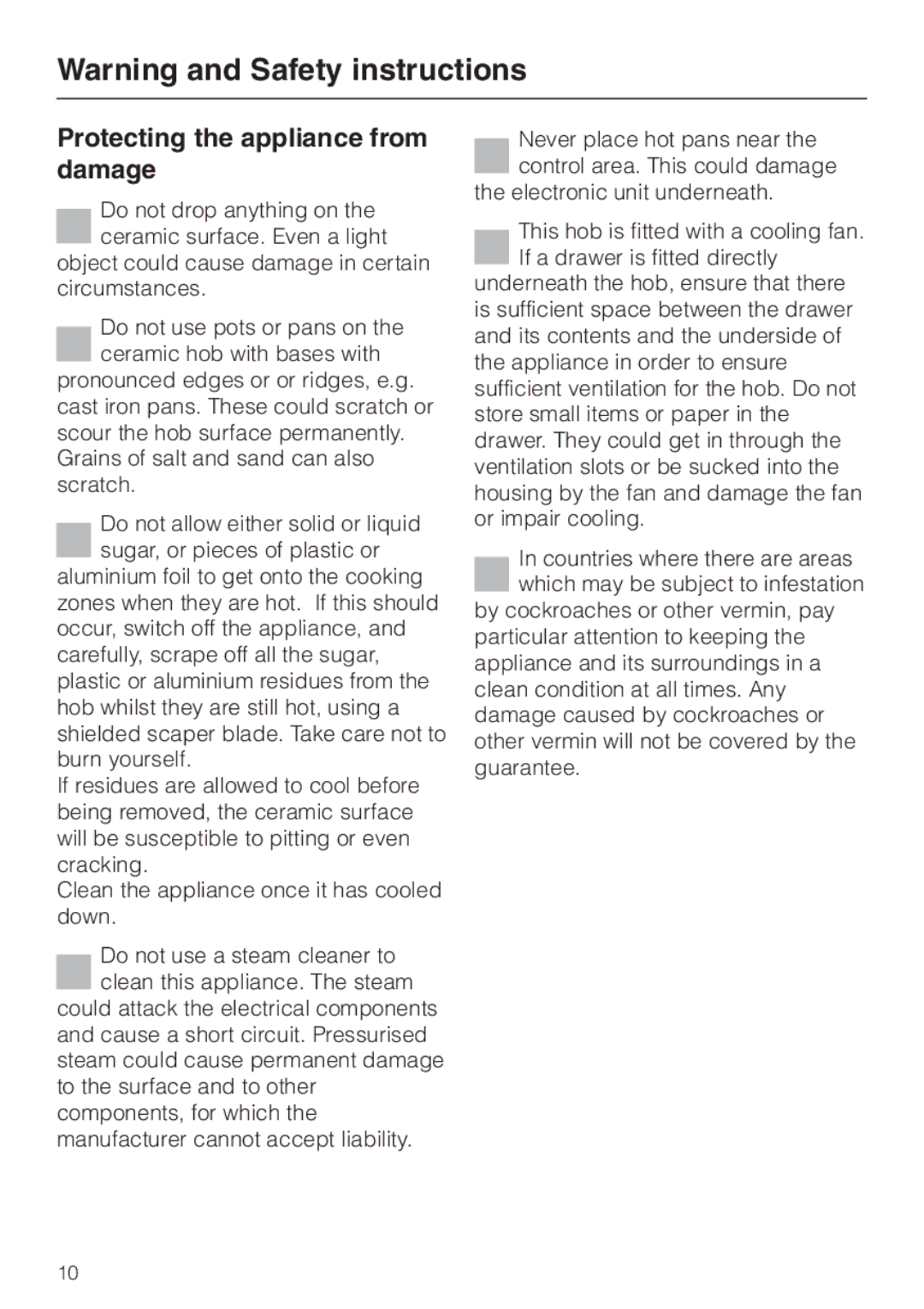 Miele KM5773 installation instructions Protecting the appliance from damage 