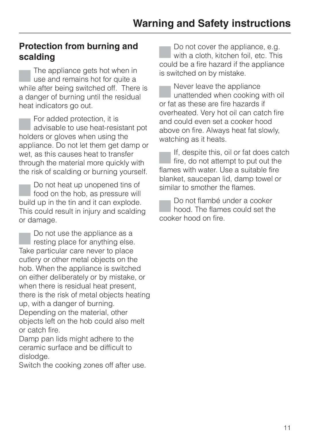 Miele KM5773 installation instructions Protection from burning and scalding 