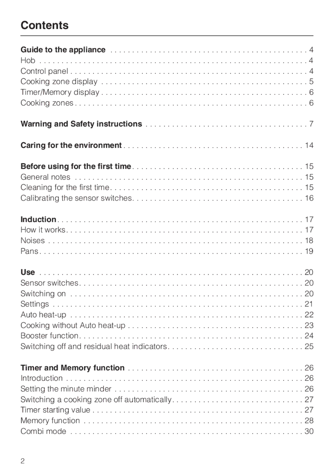 Miele KM5773 installation instructions Contents 