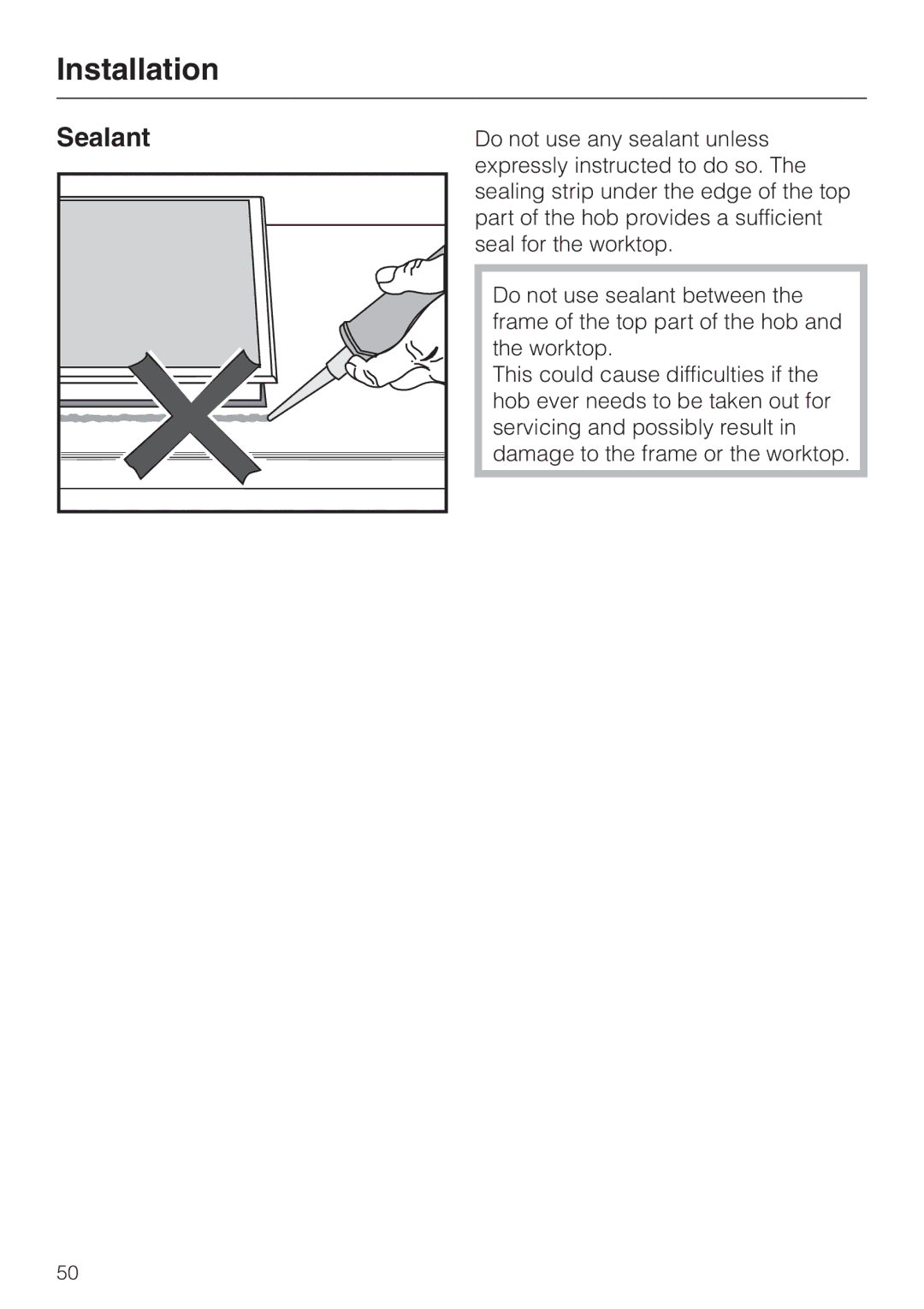 Miele KM5773 installation instructions Sealant 