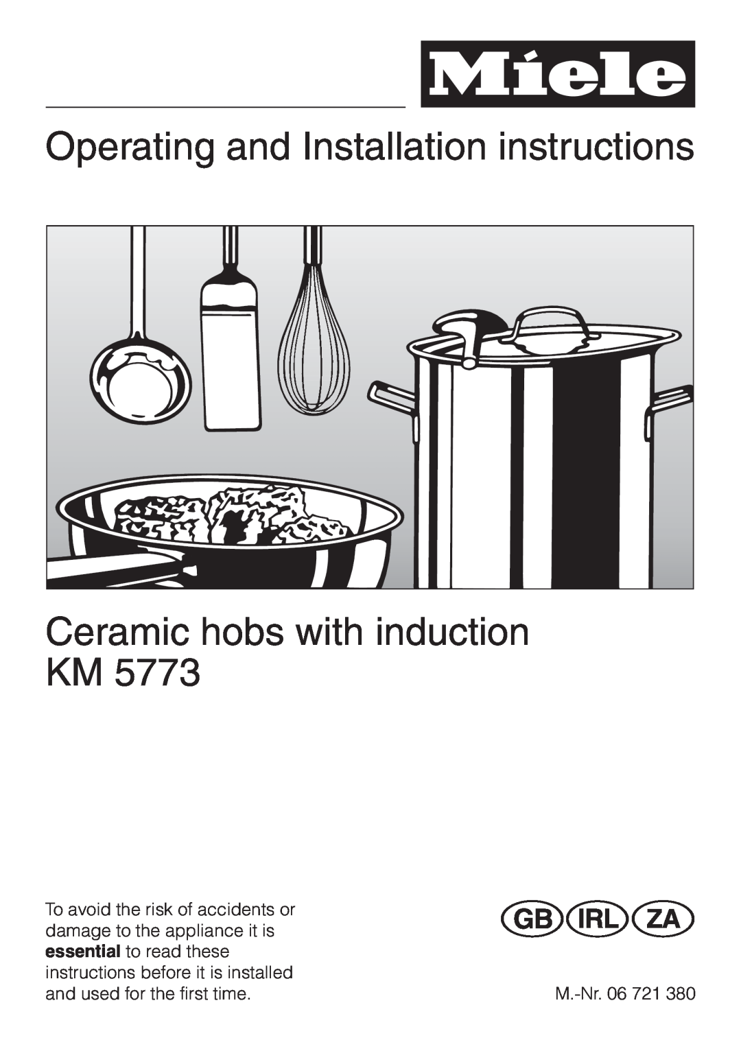 Miele KM5773 installation instructions Operating and Installation instructions Ceramic hobs with induction 
