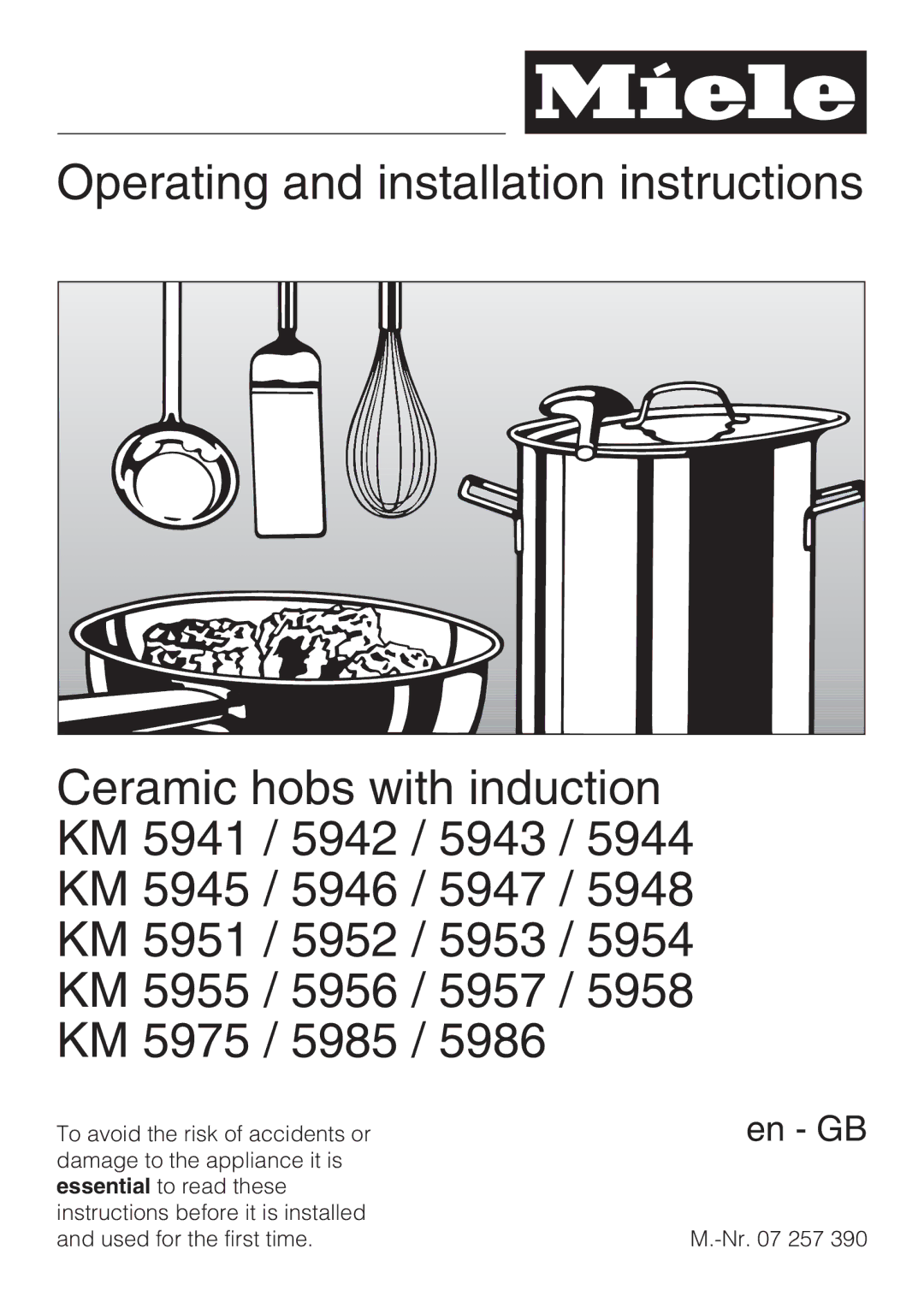 Miele KM5955, KM5956, KM5948, KM5942, KM5958, KM5975, KM5986, KM5945, KM5951, KM5953, KM5957, KM5954 installation instructions En GB 