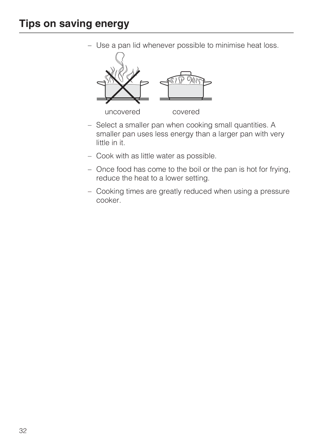 Miele KM6113, KM6117, KM6118, KM6112, KM6116, KM6115 installation instructions Tips on saving energy 