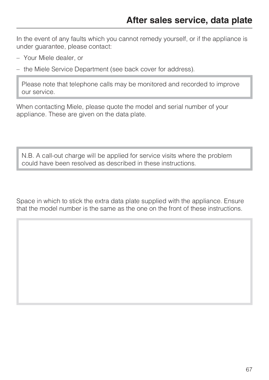 Miele KM6118, KM6117, KM6113, KM6112, KM6116, KM6115 installation instructions After sales service, data plate 