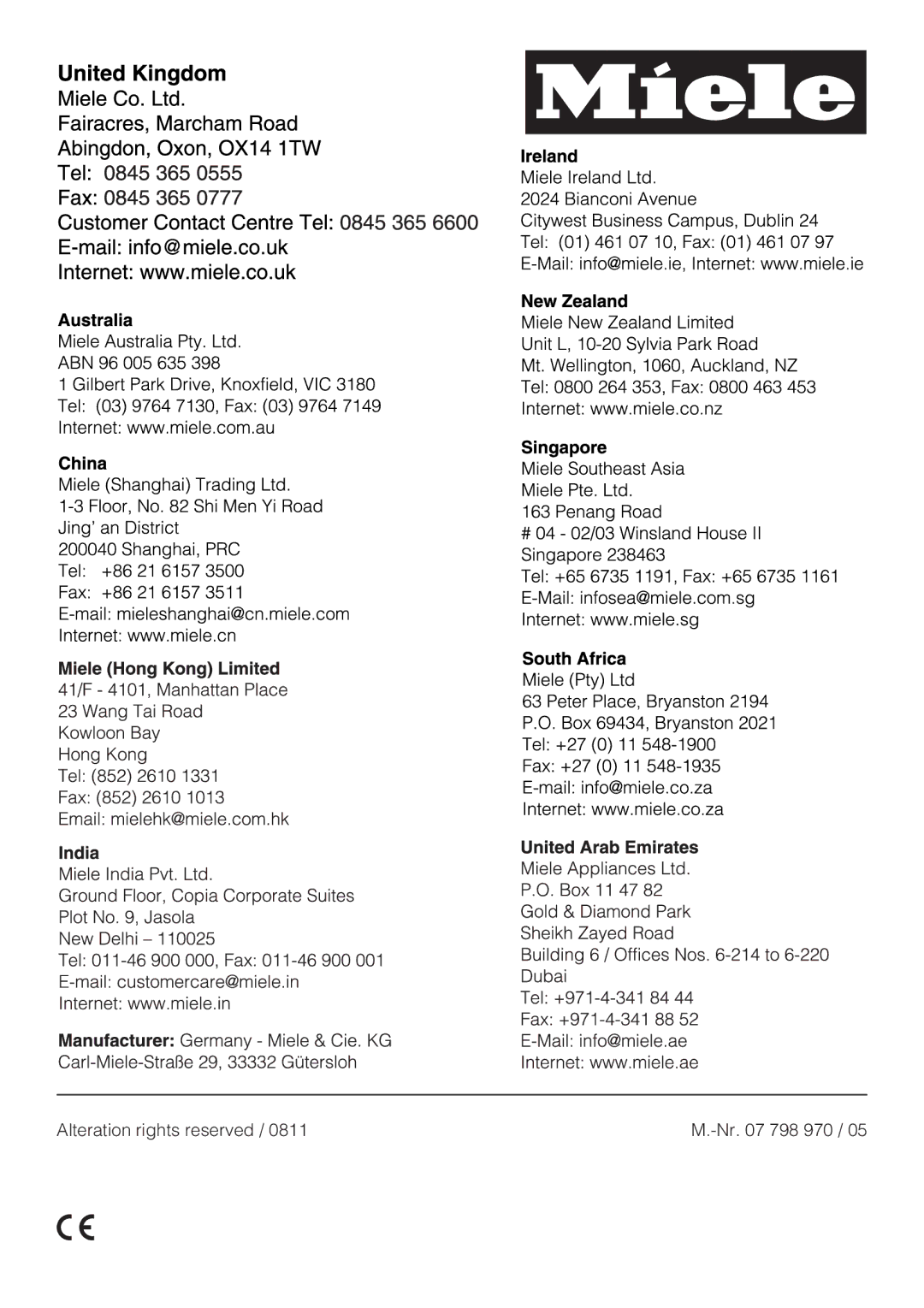 Miele KM6113, KM6117, KM6118, KM6112, KM6116, KM6115 installation instructions Alteration rights reserved Nr 798 970 