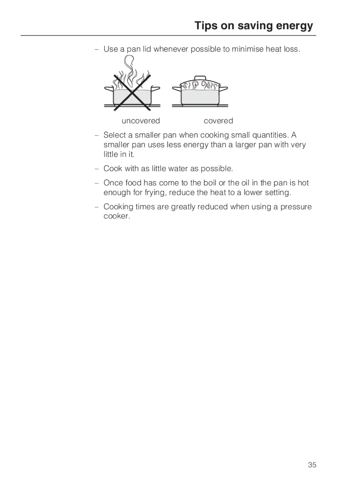 Miele KM6322, KM6323, KM6347, KM6348 installation instructions Tips on saving energy 