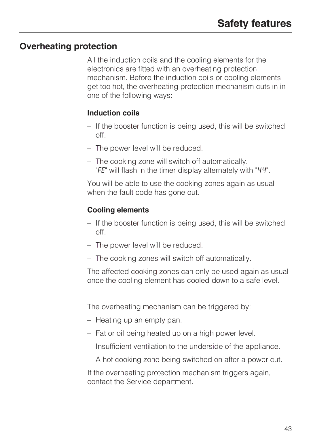 Miele KM6322, KM6323, KM6347, KM6348 installation instructions Overheating protection, Induction coils, Cooling elements 