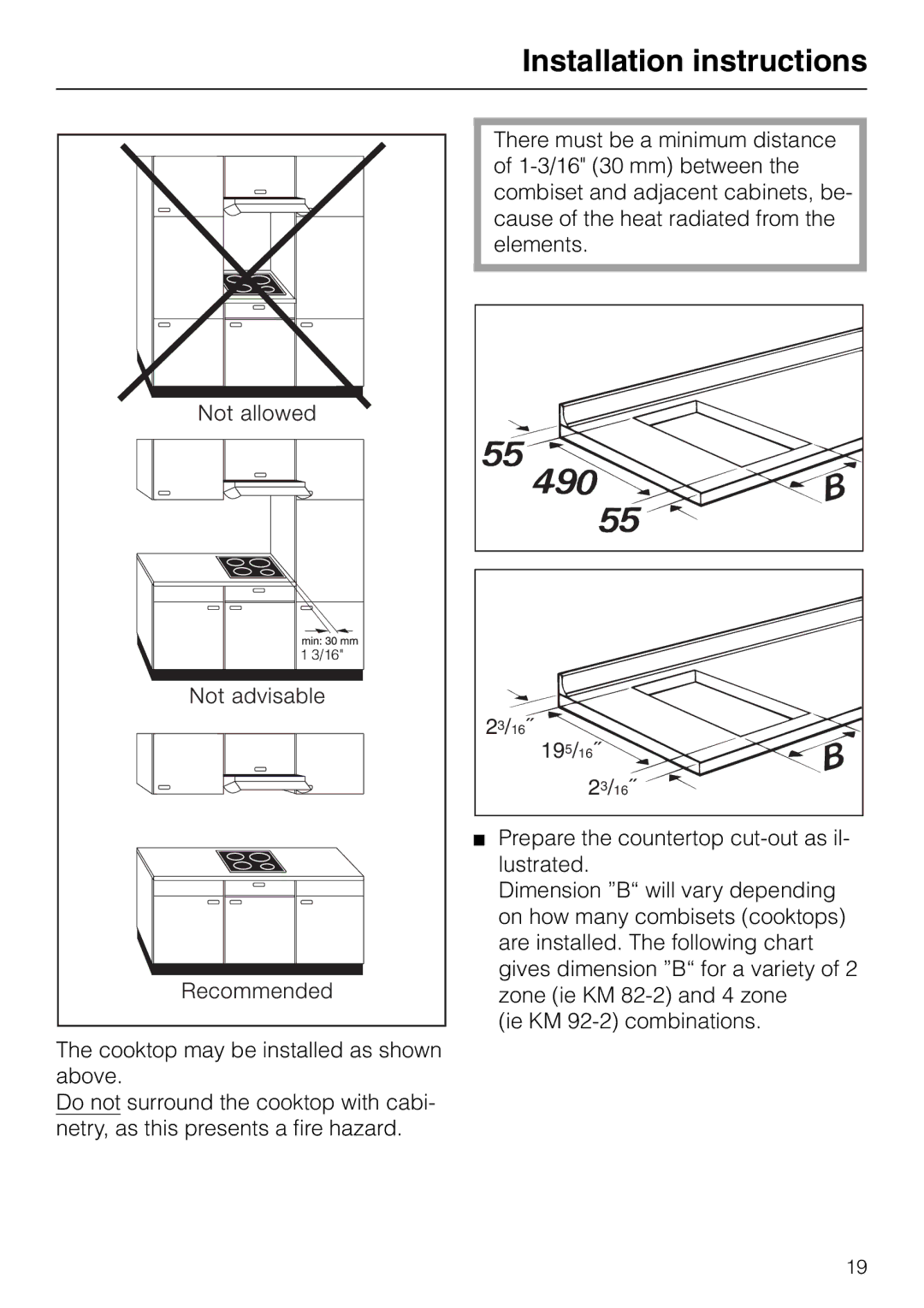 Miele KM 92-2, KM82-2 manual Installation instructions 