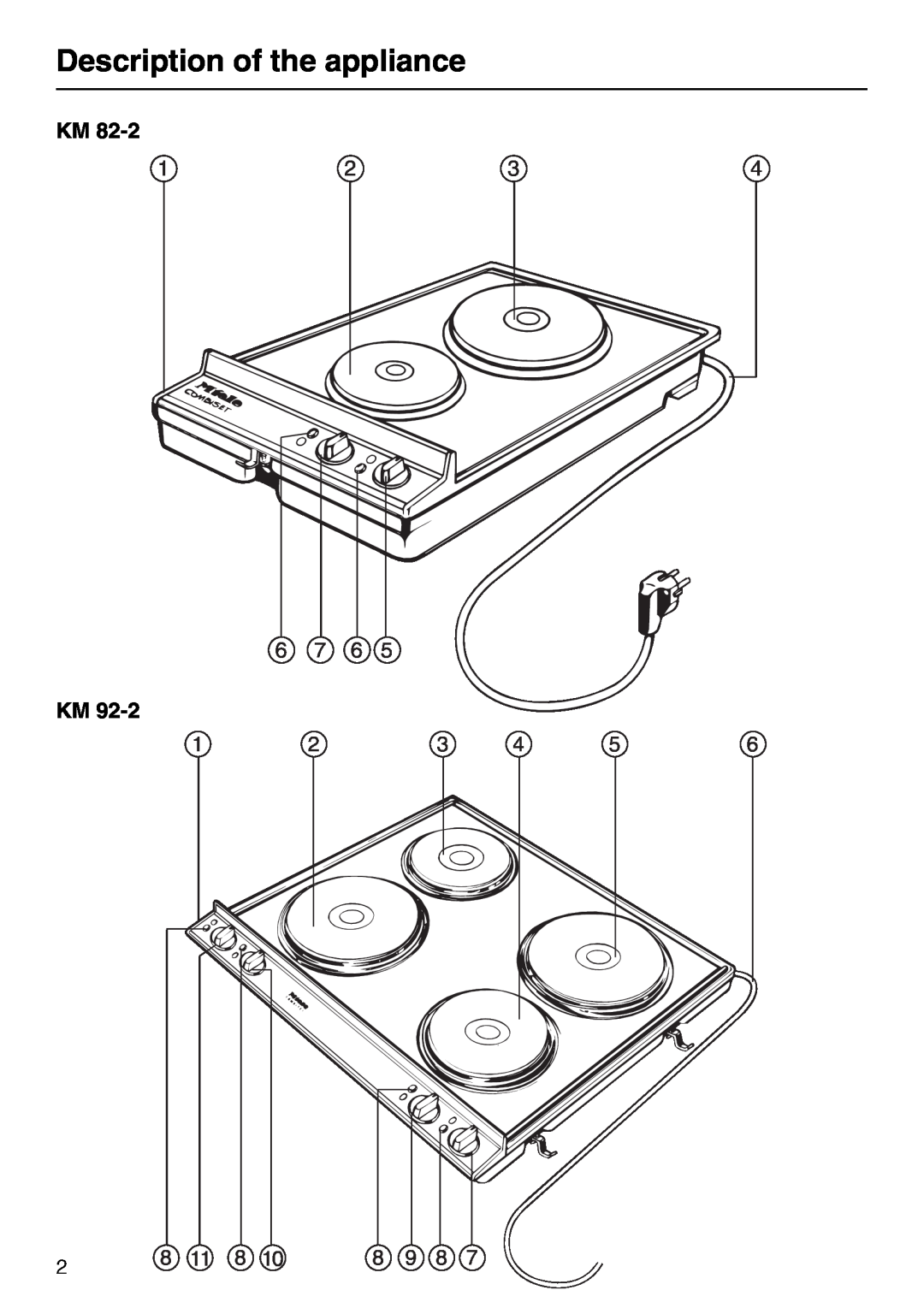 Miele KM82-2, KM 92-2 manual Description of the appliance 
