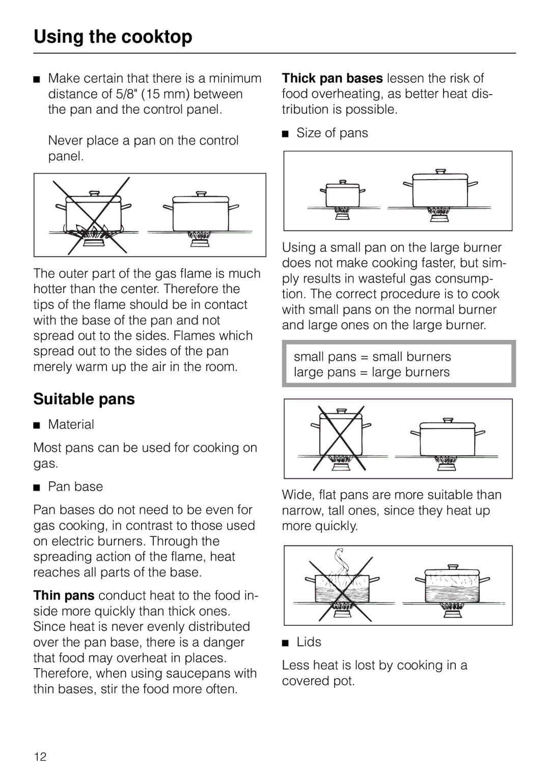 Miele KM83-2, KM 93-2 manual Suitable pans 