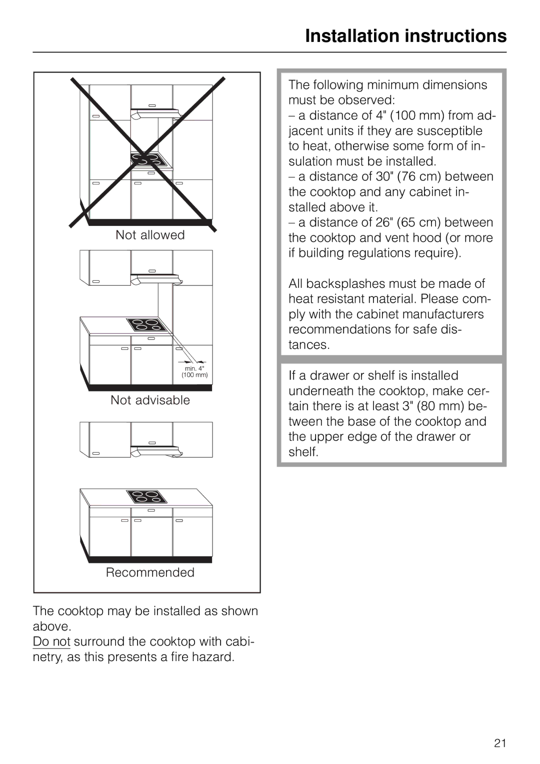 Miele KM 93-2, KM83-2 manual Installation instructions 