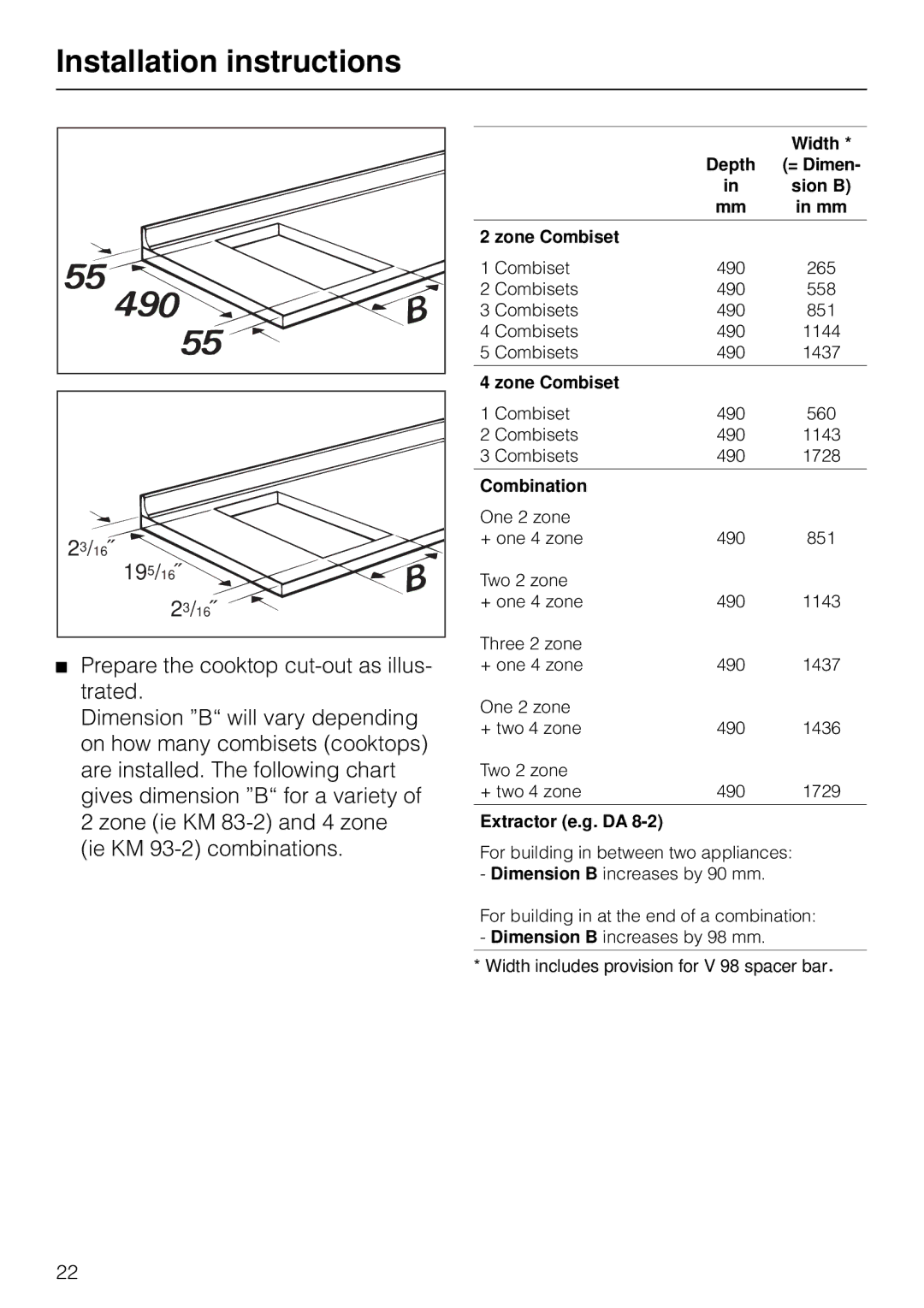 Miele KM83-2, KM 93-2 manual 23/16˝ 