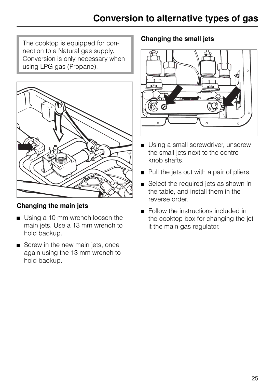 Miele KM 93-2, KM83-2 manual Changing the main jets, Changing the small jets 