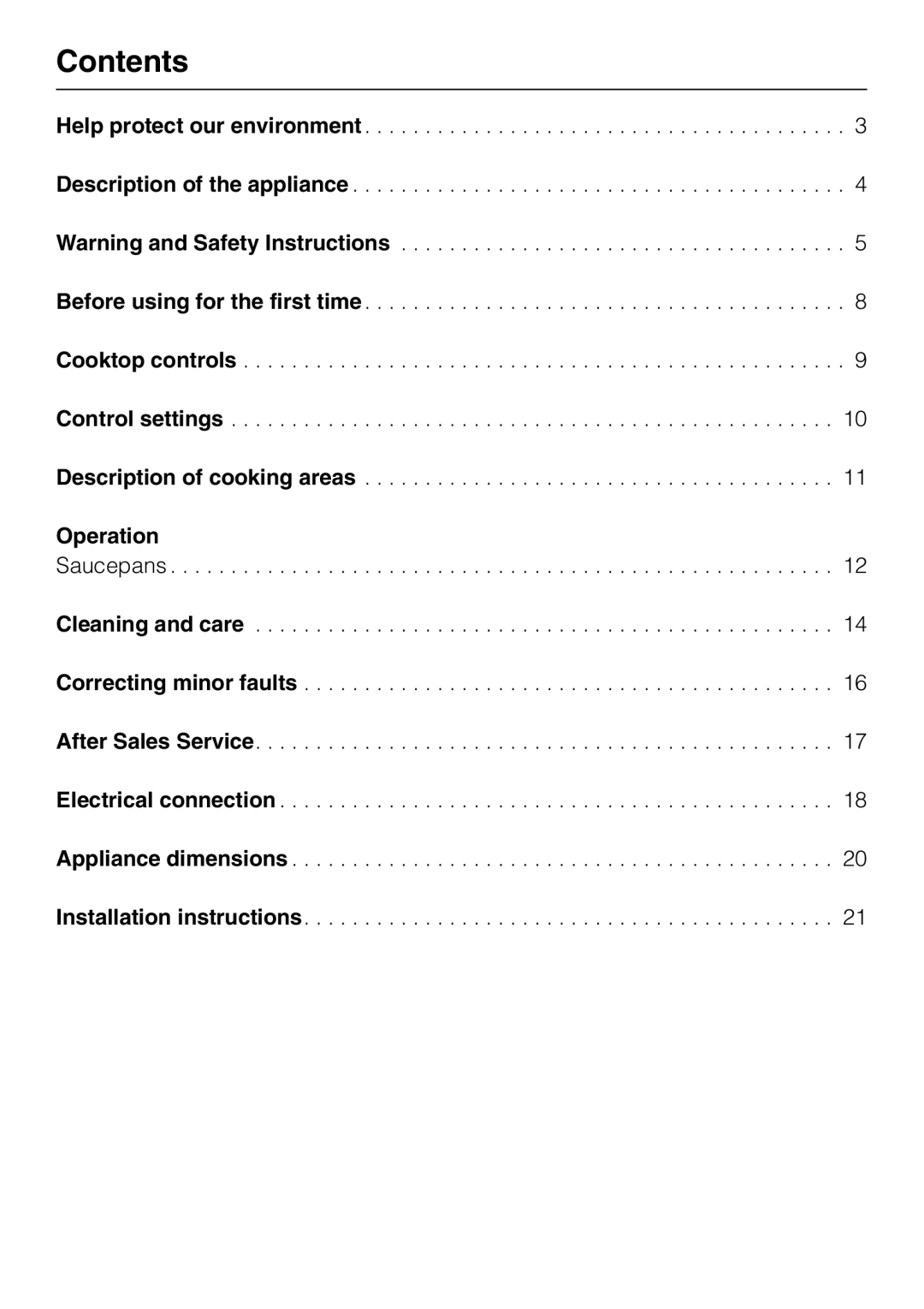 Miele KM84-2, KM 87-2 manual Contents 