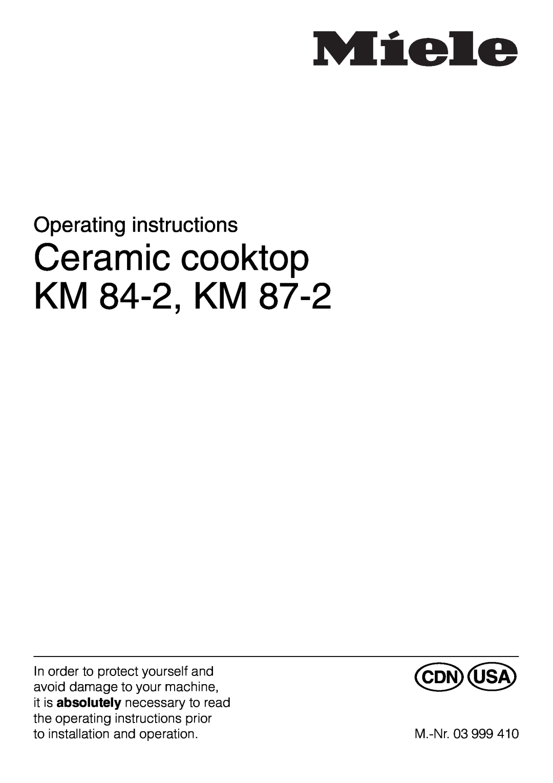 Miele KM 87-2, KM84-2 manual Ceramic cooktop KM 84-2, KM, Operating instructions 