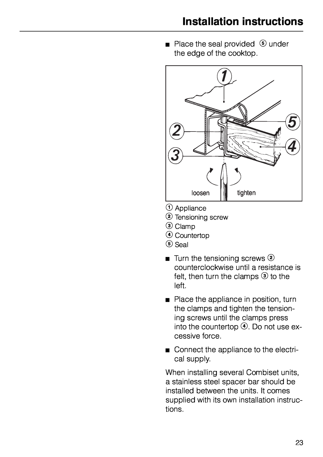 Miele KM 87-2, KM84-2 manual Installation instructions, Place the seal provided f under the edge of the cooktop 