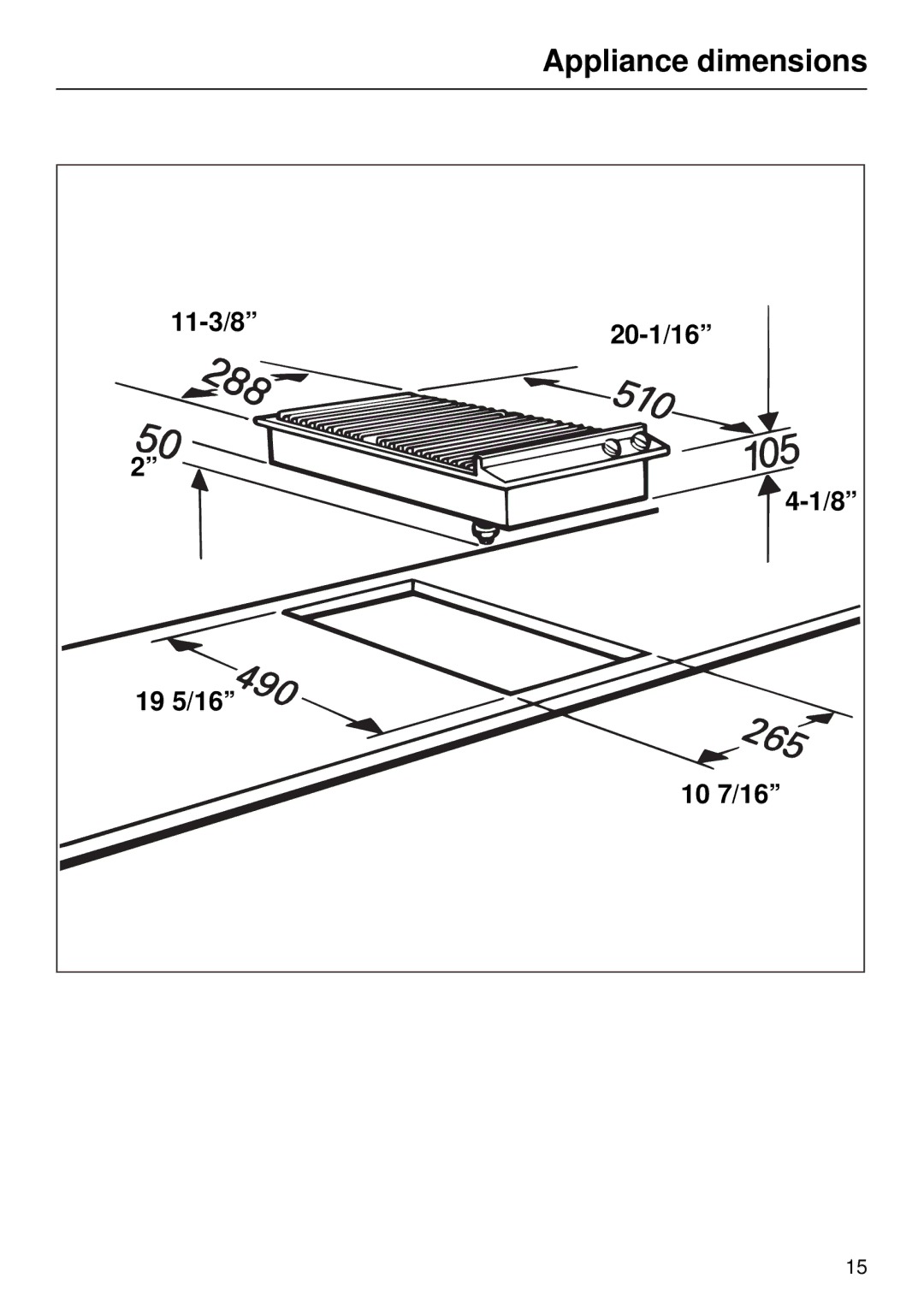 Miele KM88-2 operating instructions Appliance dimensions 