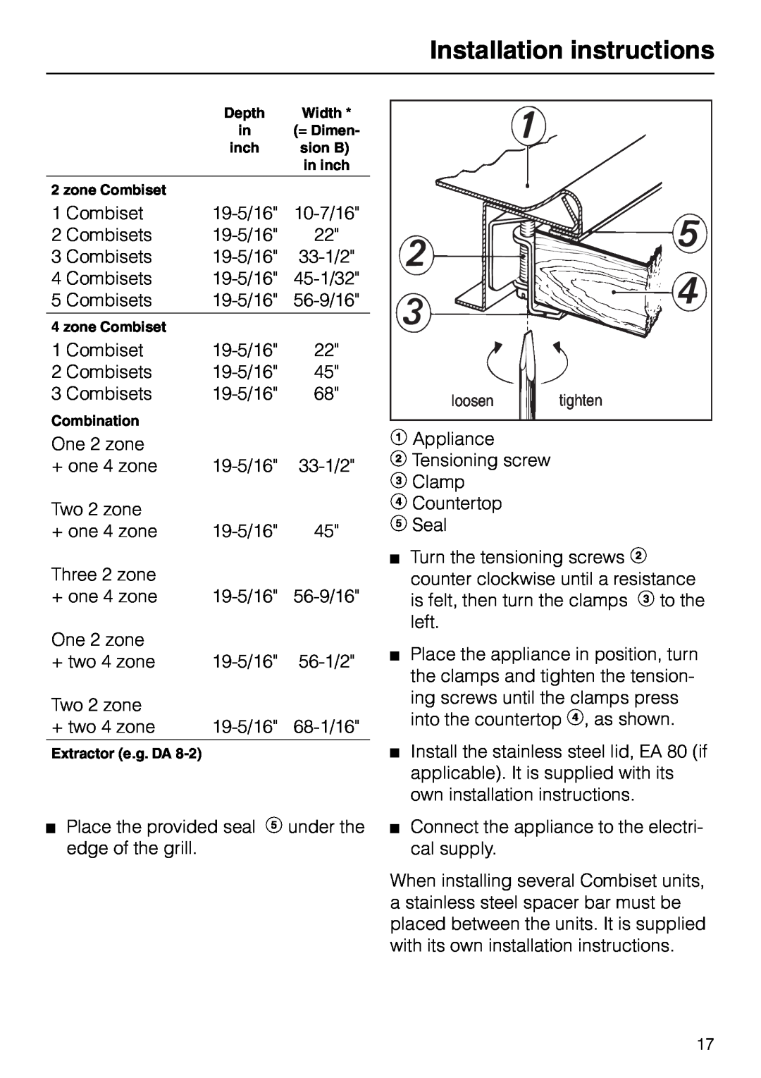 Miele KM88-2 operating instructions Installation instructions, Combiset 