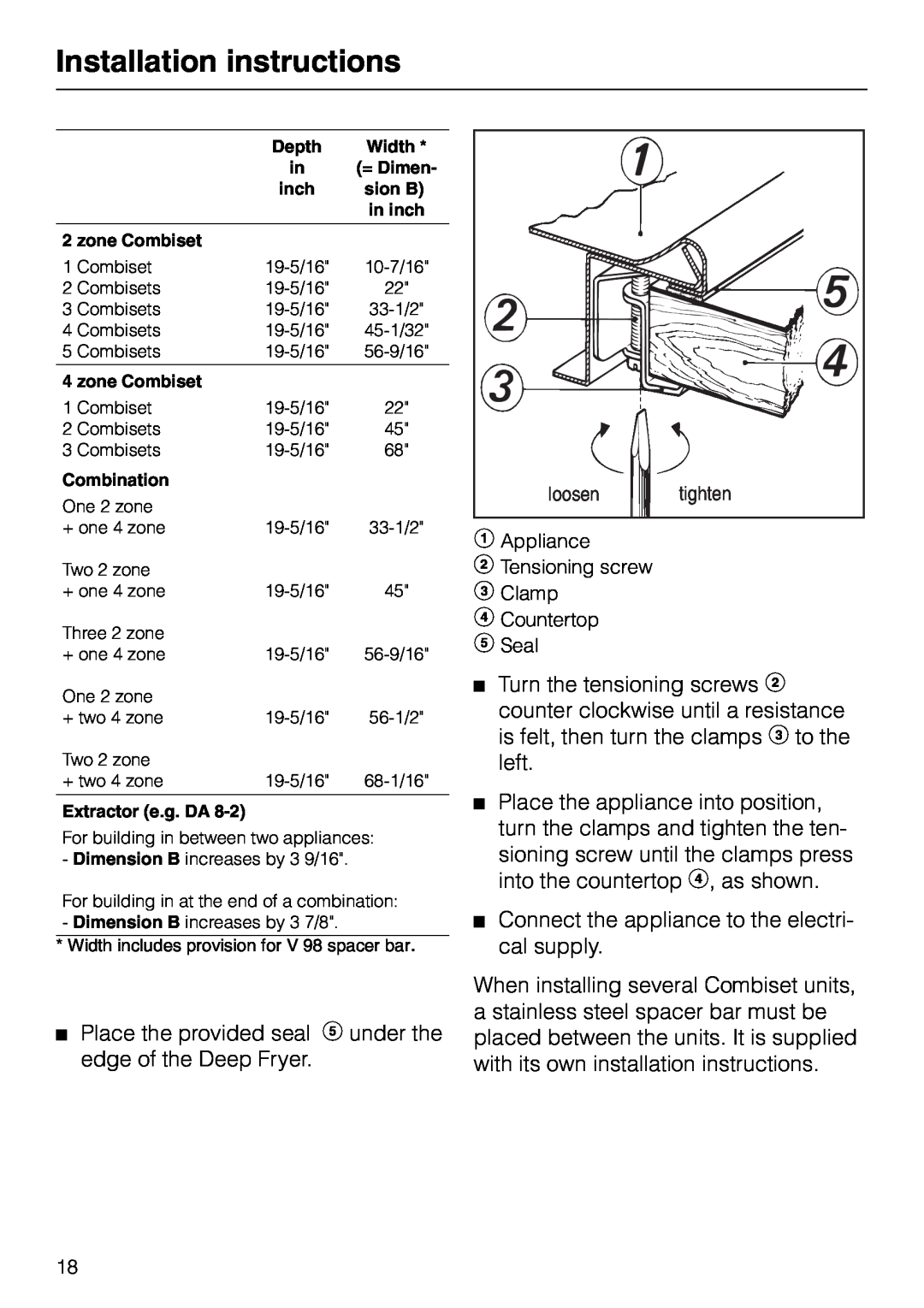 Miele KM89-2 manual Installation instructions, Place the provided seal f under the edge of the Deep Fryer 
