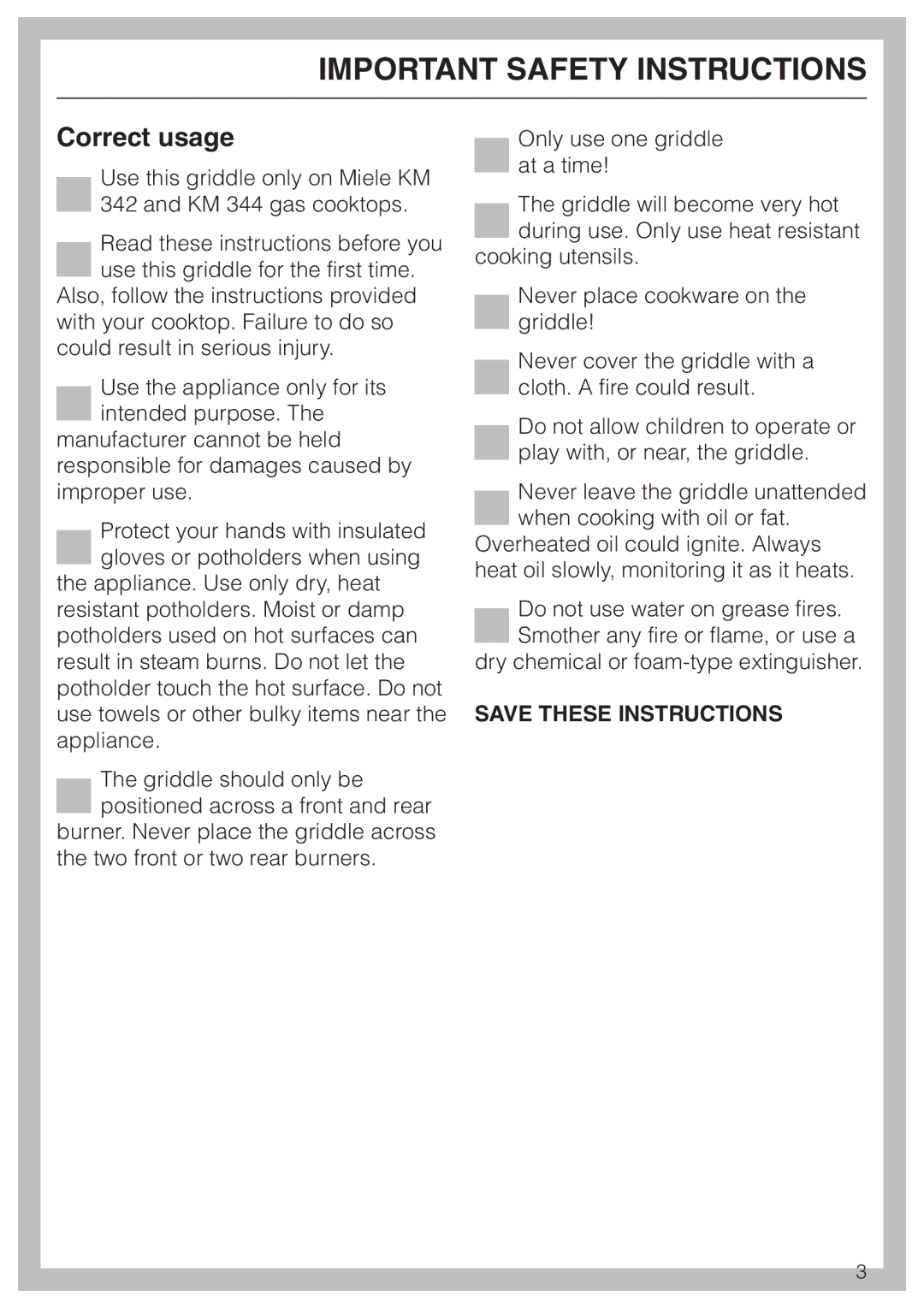 Miele KMGP 340 manual Important Safety Instructions 