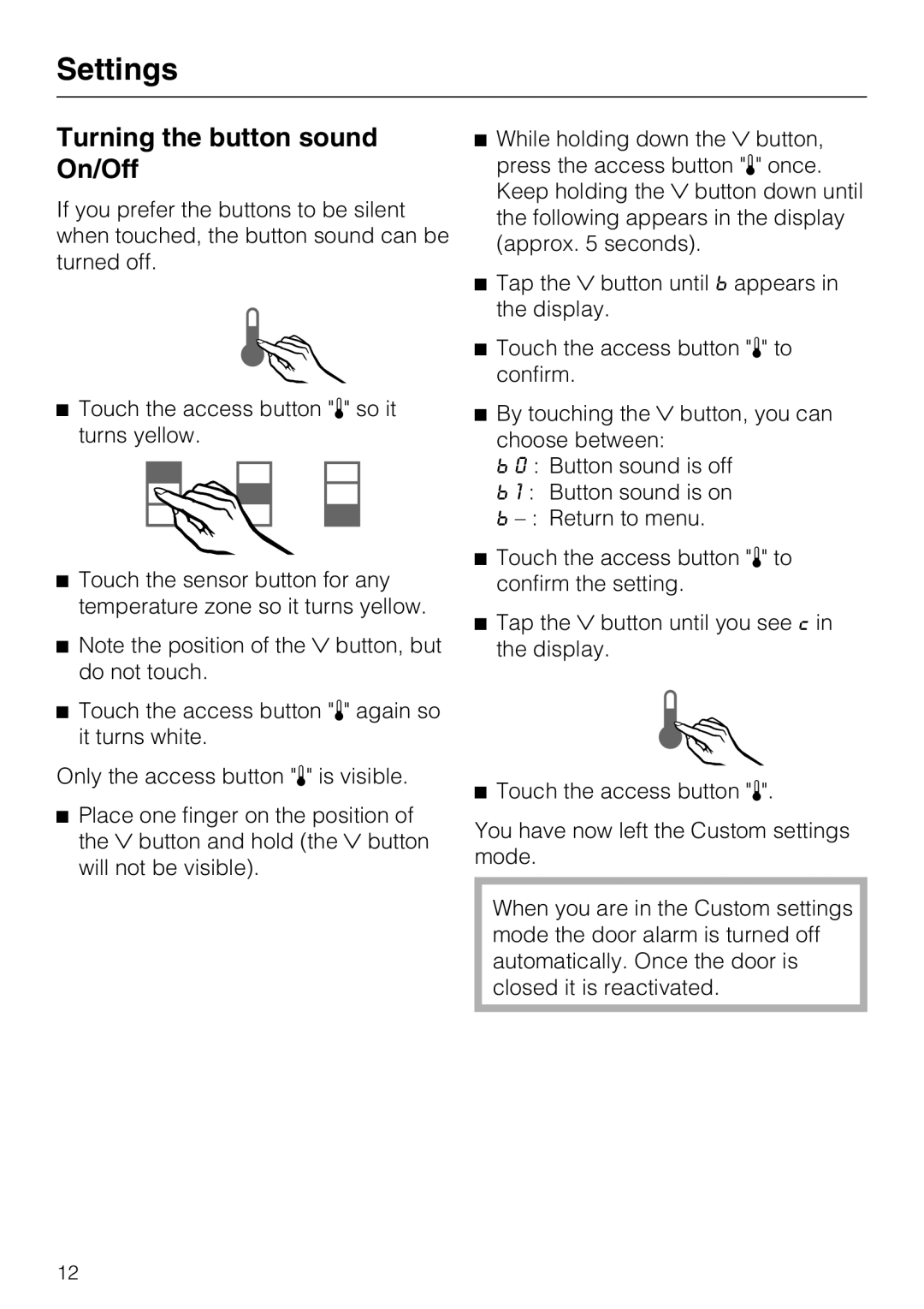 Miele KWT 1601 SF, KWT 1611 SF installation instructions Turning the button sound On/Off 